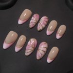 Butterfly Wing French Almond Pink Ombre Nails