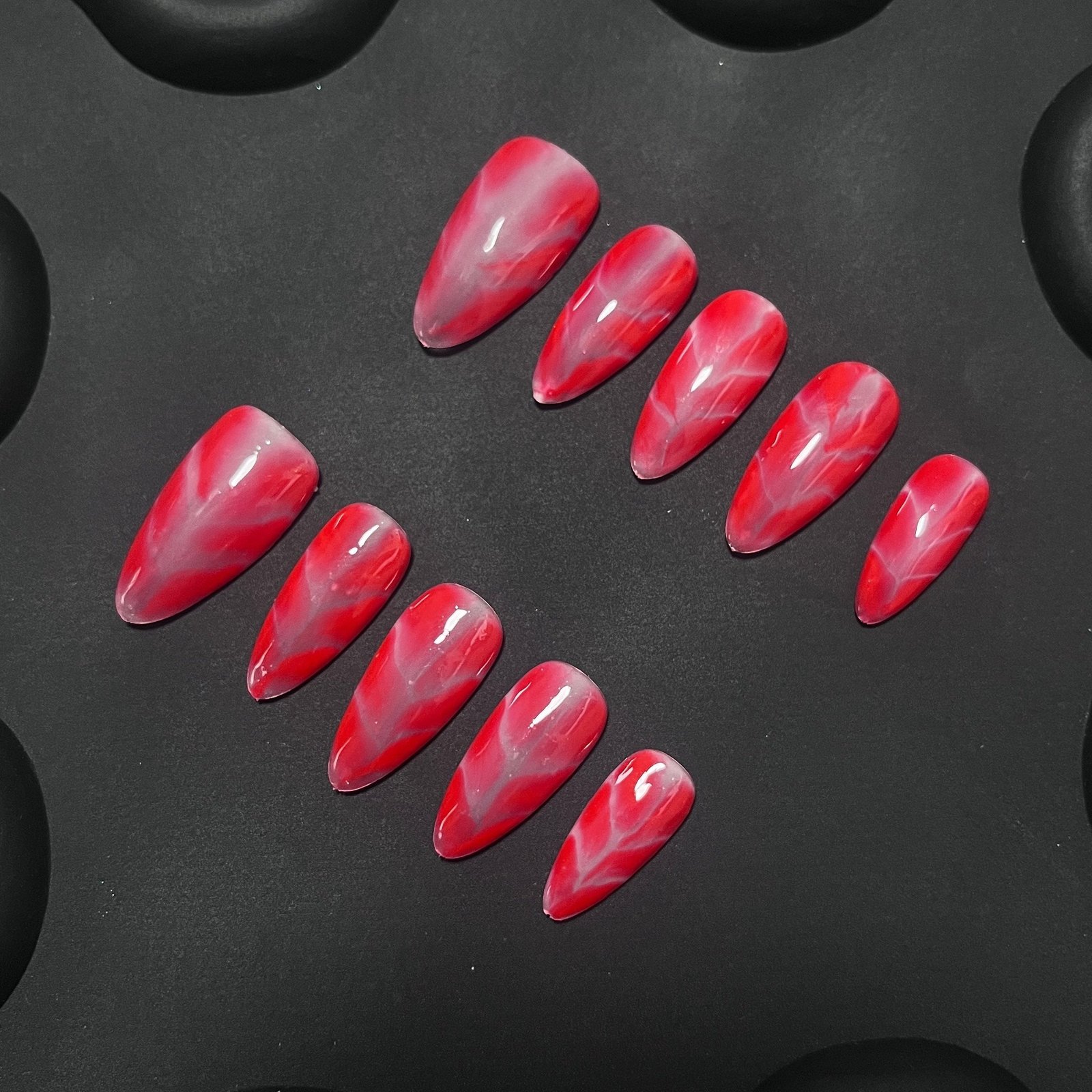 Red Marble Almond Ombre Nails