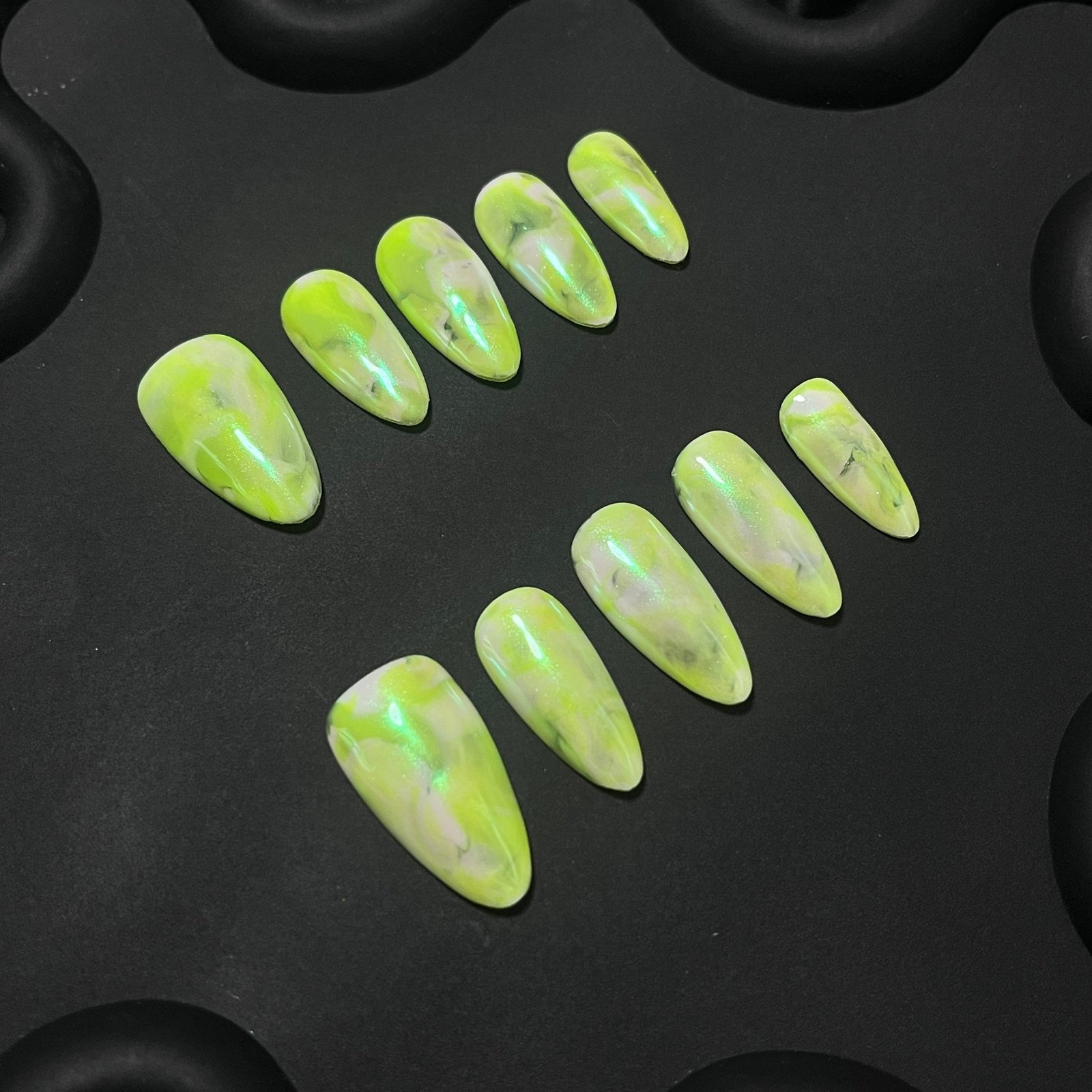 Fairy Green Marble Almond Ombre Nails