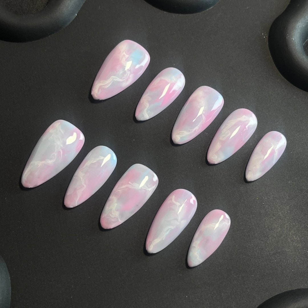 Fairy Opal Almond Pink Ombre Nails